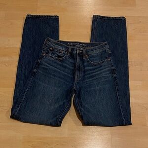 American Eagle Low Rise Baggy Straight Jeans Size 2 Long Dark Wash